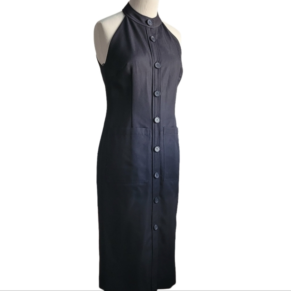 ADAM Lippes Gaberdine Halter Midi Shirt Dress Wool 4 black - Picture 2 of 15